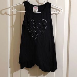3/$25 Manda by Lasenza asymmetrical black tank top with stones heart applique
